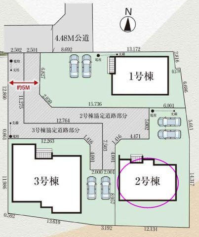 グラファーレ前橋市箱田町２期　２号棟の区画図|駐車場３台ご用意しています！来客時も重宝します♪
並列駐車なので、車の出し入れもしやすいですよ！