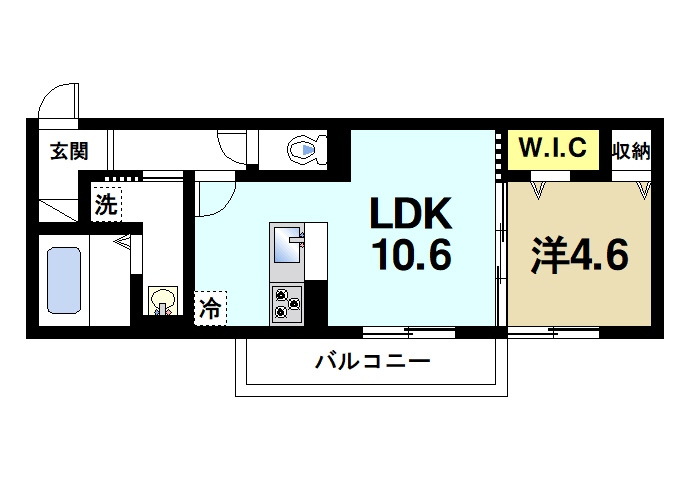 シャローゲートの間取り|ゆったりとした１LDKの間取りです。