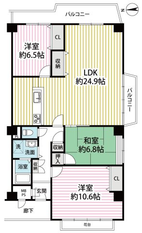 ◆室内改装済み◆７階建て最上階の三方角住戸◆阪急西向日駅徒歩１３分◆イトーピア向日マンションA棟の間取り