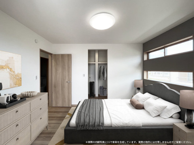 【寝室】 | 【主寝室　CG家具設置イメージ】
※画像に含まれる家具家電はCGで作成したイメージです。実際の物件には付帯しません。
