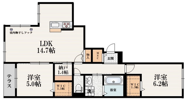 コントレイルの間取り|隣接したお部屋がございません