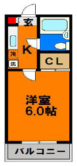 【間取り】 | 千葉市若葉区投資物件　「フローテラス都賀」 | 間取りは1Kになります！
洋室約6帖のバルコニー付きです！