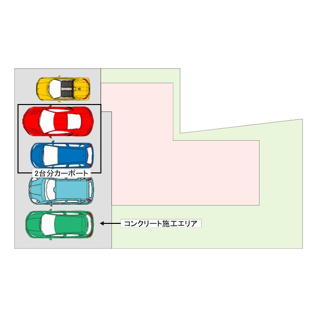 山形市蔵王成沢字向久保田2170-9【B】の区画図|2台分カーポート・土間コンクリート施工をプレゼント！