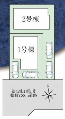 駐車２台　全室南向き　大久保町山手台２丁目 2号棟 新築戸建の区画図