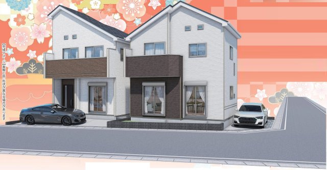 流山市加4丁目　新築戸建　全2棟　1号棟の外観パース|【外観パース】南道路！東南角地につき陽当たり良好
