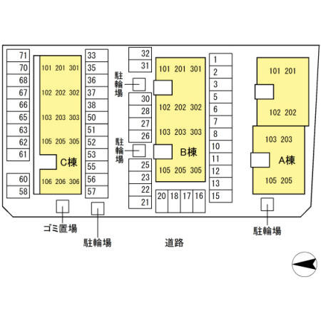 ビレッジ北久保 B棟の区画図