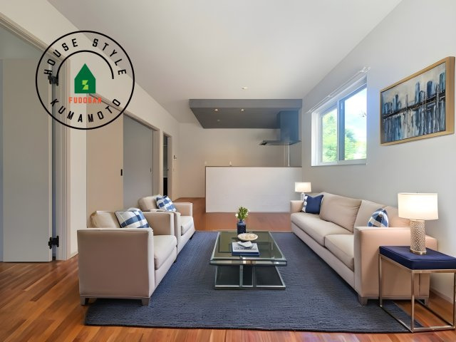 熊本市南区南高江6丁目第1-1棟（1号棟）の居間・リビング|明るく開放的なリビングダイニングは豊かな陽光が注ぎ込み、やすらぎの空間を演出してくれます。ご家族で楽しいひとときをお過ごし下さい。※家具はCGを合成したものです。