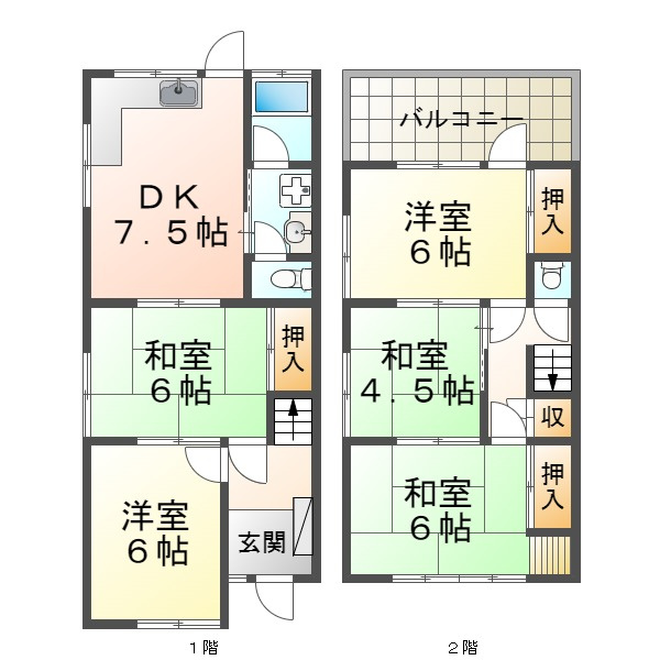 塩屋町６丁目貸家北の間取り