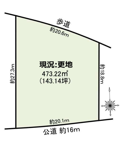 長久手市先達土地の土地図|北側には歩道のある開放感のある土地です！