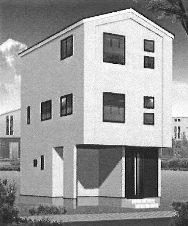 新築戸建て　墨田区　墨田４丁目　所有権16.6坪　カースペース付の外観パース