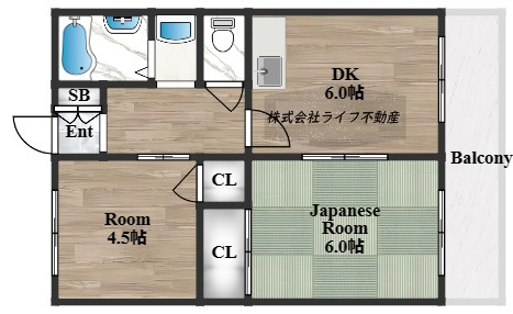 OMレジデンス八戸ノ里の間取り|間取りは反転タイプです。