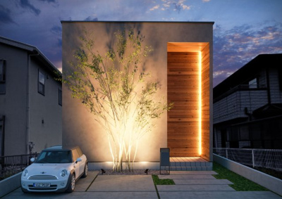 【土地図＋建物プラン例】 | COLORSグリーンヒル湖南市宝来坂２丁目限定１区画 | 建物価格　2400万円(標準プラン外構費別途)
建物面積　99.17平米