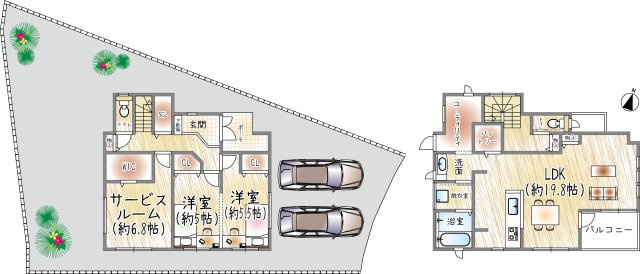 苦楽園六番町の土地図＋建物プラン例