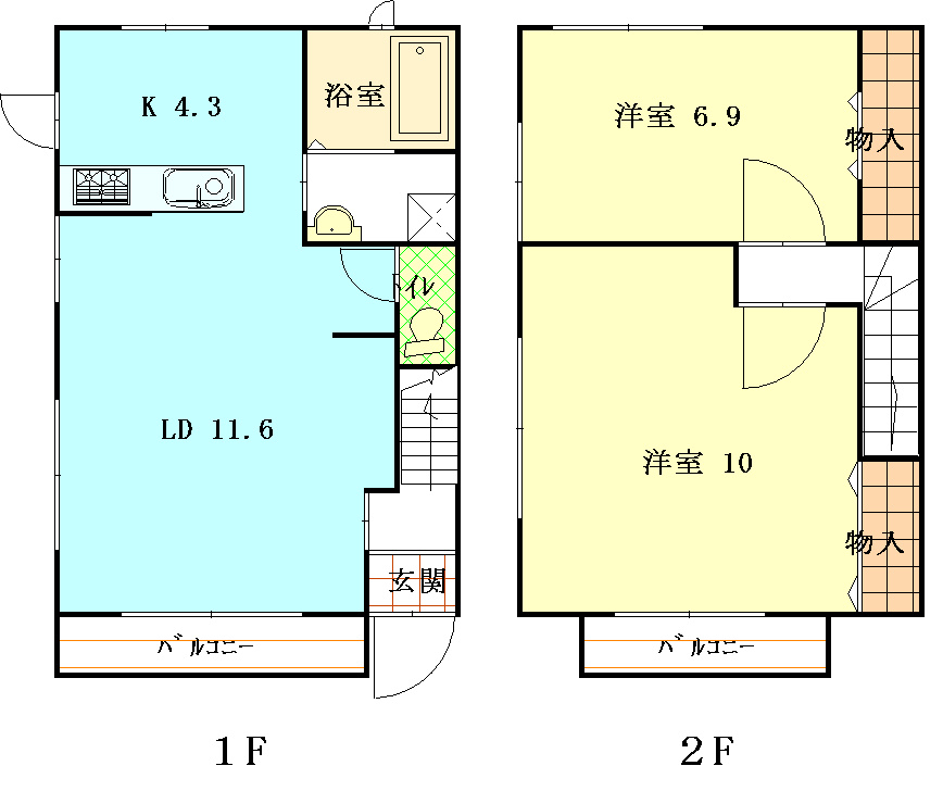 メゾネット薬師D号室の間取り