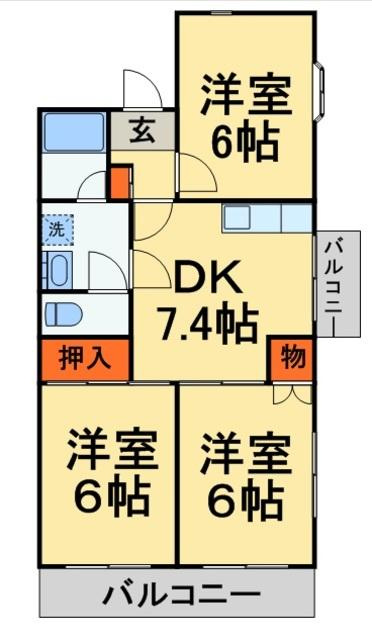 松戸市三矢小台４丁目の賃貸マンションの間取り