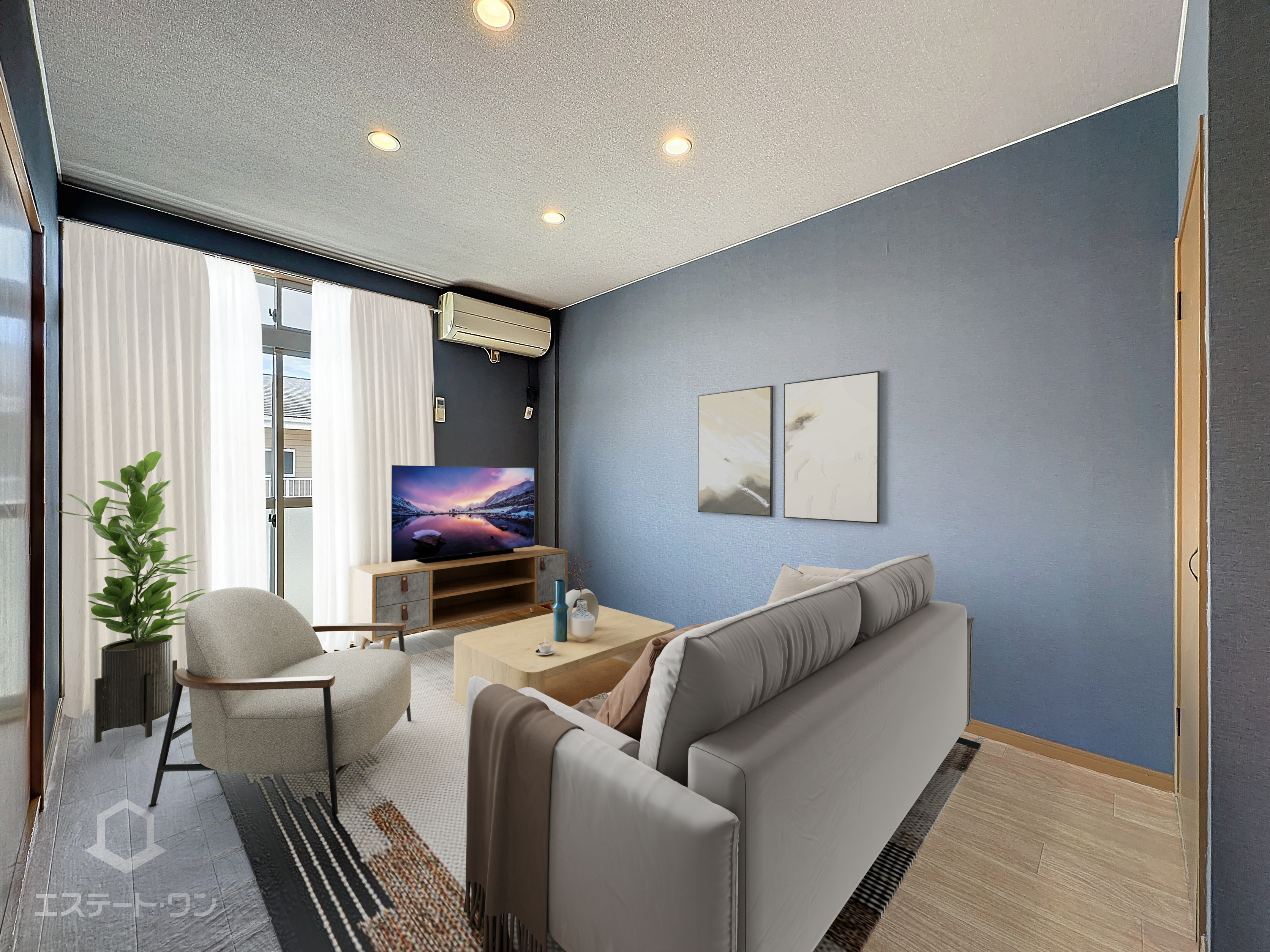 ジャスティスA202の居間・リビング|アクセントクロスが素敵なキッチン☆