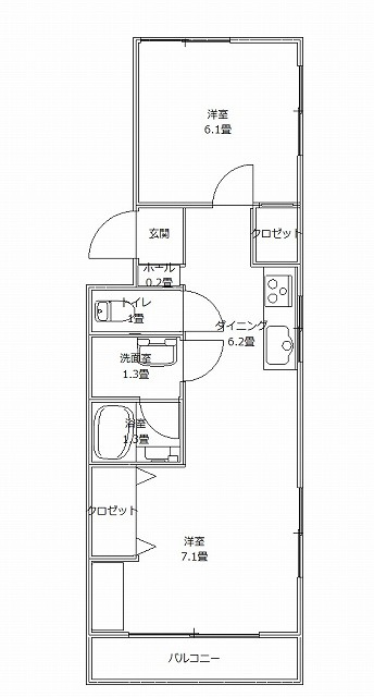川崎市中原区上小田中３丁目の賃貸マンションの間取り
