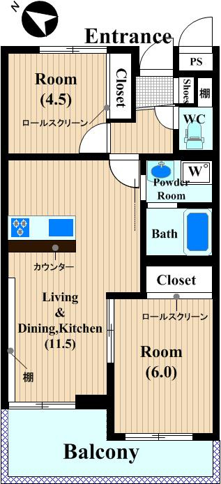 川崎市高津区子母口の賃貸マンションの間取り