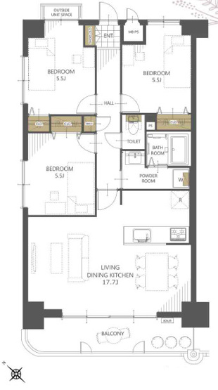 【間取り】 | ライオンズマンション姫路東今宿　15階 | 3ＬＤＫです。