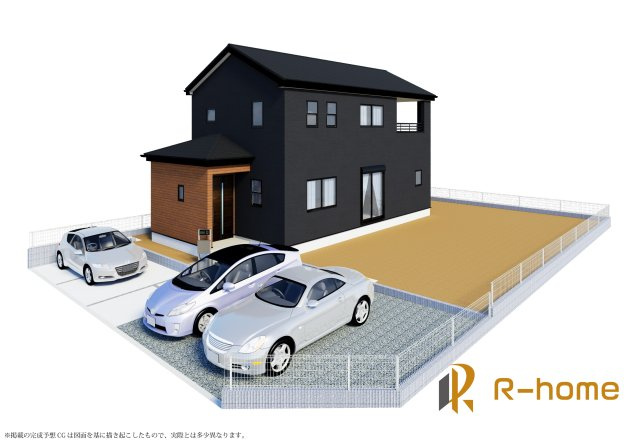 ひたちなか市田宮原第2　新築戸建て　1号棟の外観パース|2025年6月完成予定！近隣の同仕様完成物件をご見学いただけます♪