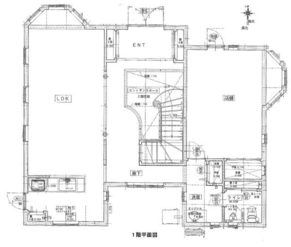 紀の川市市場　店舗付住宅の間取り