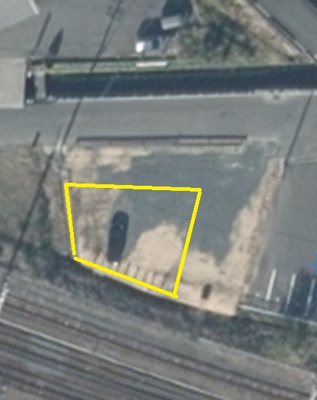 【外観】 | 西宇部北1丁目・資材置き場37坪（地目：雑種地） | 黄線囲みが売買対象地です。