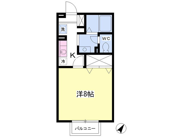 26.71平米　広々洋室8帖の１K！