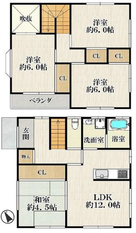加古川市野口町長砂　　中古戸建の間取り