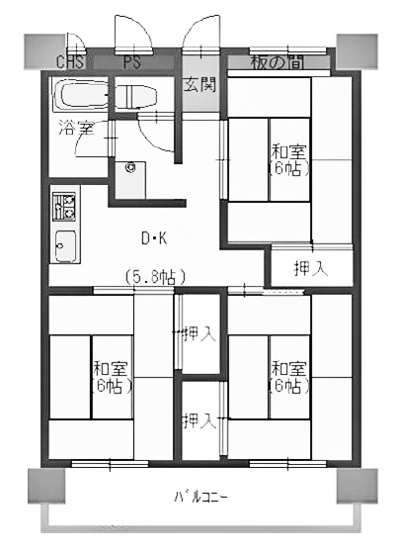 【間取り】 | 山科団地A棟 | 専有面積51.98㎡