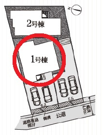 豊田市秋葉町第1　新築分譲住宅　全2棟　1号棟の区画図