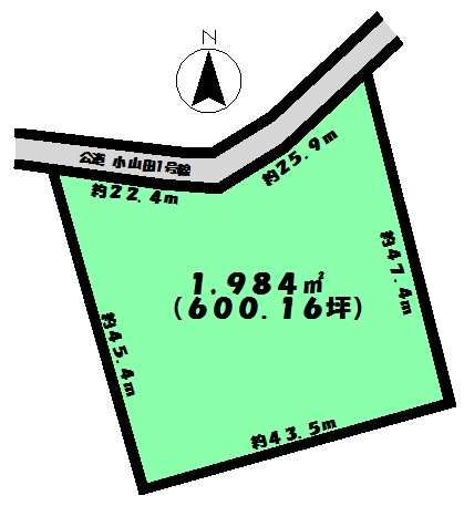 土浦市小山田　土地600坪の土地図|敷地面積1984平米（約600.16坪）