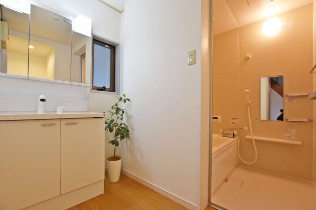 西宮市苦楽園四番町中古戸建│4LDKの独立洗面台|たっぷりのスペースを確保した洗面室は並んで朝の支度ができる広さです。