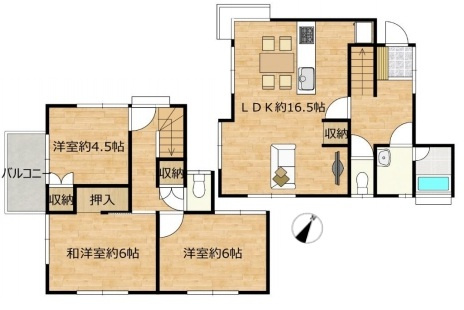 上尾市大字上　中古一戸建ての間取り|対面キッチンでご家族の会話も大切にできます。