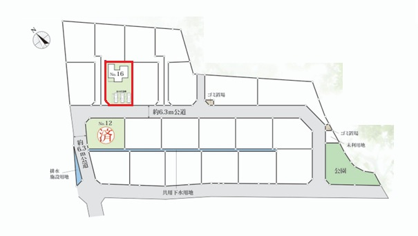 クレアスタウン  水戸市東野町　16の区画図|内覧、気になる他の物件と合わせての現地ご案内も可能です。HPから、またお電話でも、お気軽にお問い合わせください。

