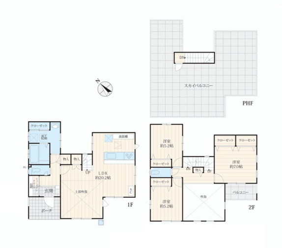 クレアスタウン  水戸市東野町　16の間取り|　
☆LDKは広々20.2帖、明るく開放的な吹抜けを採用しております。2階から更に階段を上がると屋上に出られます。大人も遊べる非日常的な時間を創るのも楽しみです。
