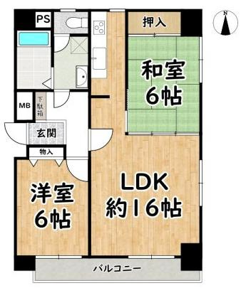ライオンズマンション姫路平野町　2階の間取り|２LDKです。