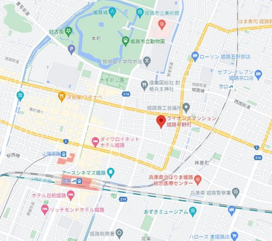 【地図】 | ライオンズマンション姫路平野町　2階 | JR「姫路」駅まで徒歩約14分です。