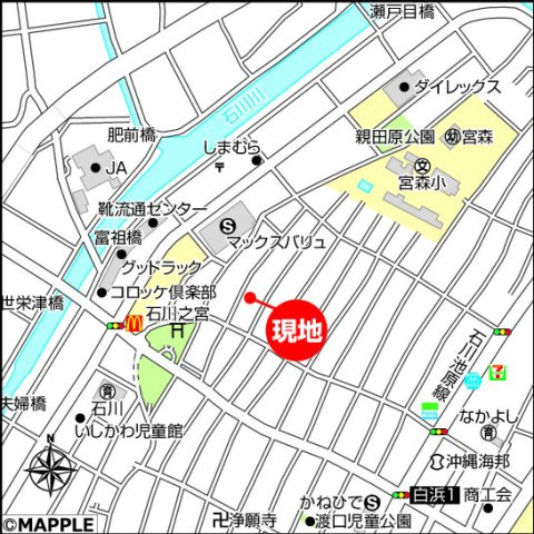 ハートフルタウンうるま市石川Ⅲ　1号棟の地図