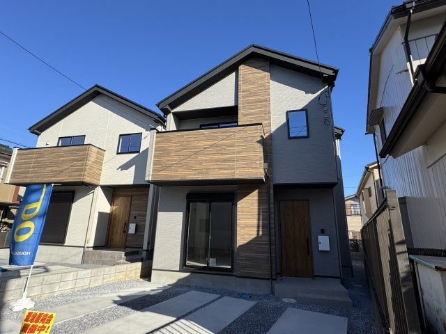 松戸市和名ヶ谷新築戸建【河原塚小学校：7分】の外観|2号棟外観・完成済み内覧可能です！
