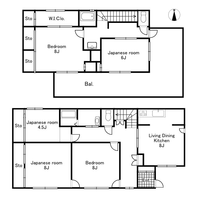 目白台2丁目　所有権　中古戸建の間取り|2階南側と東側を周回する大型バルコニーを設けた5LDKです