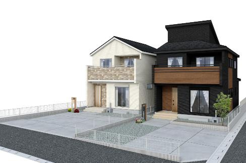 深谷市上野台　ブルーミングガーデン　新築一戸建て　01　の外観パース|キッチンパントリーには可動棚、カウンターが装備！料理も捗ります♪