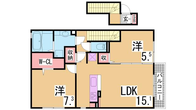 神戸市長田区雲雀ケ丘３丁目のアパートの間取り