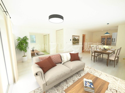 【居間・リビング】 | 奈良市五条畑１丁目の新築一戸建 全８区画 | 現地写真（３号地リビング）ＬＤＫ20.63帖！南向きですので、陽あたり良好です♪