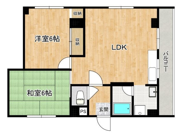 桜マンションの間取り|洋室と和室の仕切りを壁にし２間独立しました