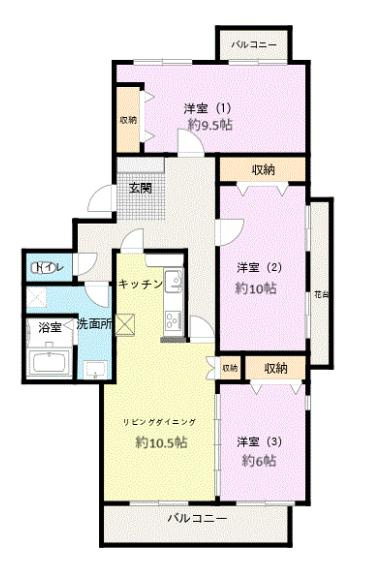 長池公園せせらぎ通り北３号棟の間取り|～南東向き3LDK　全室6帖以上の快適住空間～