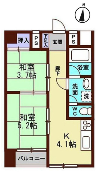 【間取り】 | 八王子高砂サマリヤマンション | 2Kは、キッチンと二つの居室がある間取りで、兄弟やルームシェアに適していますよ。それぞれのプライベート空間を確保しつつ、共同生活を送ることが可能でございます。収納スペースも確保しやすいのが魅力ですね。