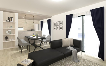 【完成予想図】 | 【1号棟　LDKイメージ】
※画像は設計図面を基に作成したイメージです