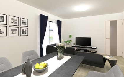 【完成予想図】 | 【1号棟　LDKイメージ】
※画像は設計図面を基に作成したイメージです