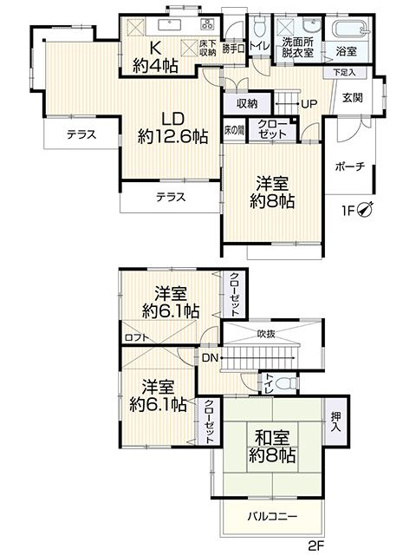 【間取り】 | 筑紫野市美しが丘南４丁目 戸建て | 全居室6帖以上ある4LDKはトイレも2か所にあるので、大家族でも安心です♪ 収納も充実しているので居住スペースをスッキリと使えます