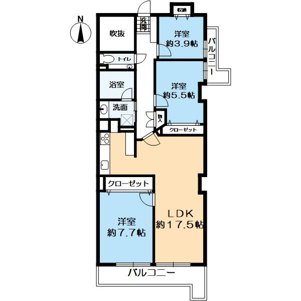 ビクトリアコート夙川の間取り|３LDｋ　南向き　スーパーも近く